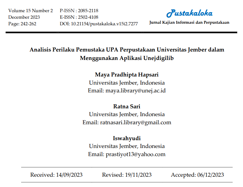 Analisis Perilaku Pemustaka UPA Perpustakaan Universitas Jember dalam Menggunakan Aplikasi Unejdigilib